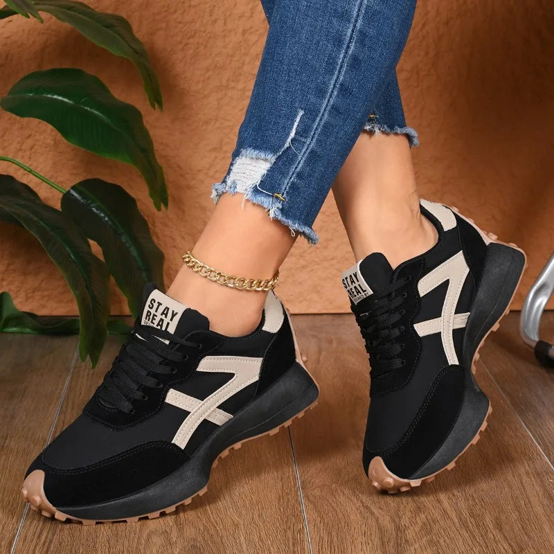 2026 New Designer Women's Sneakers — Spring Casual Lace-up Footwear: Luxury, Thick-Soled, Non-Slip, Plus-Size Vulcanized Shoes