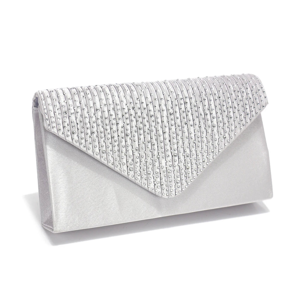 Rhinestones Women Evening Bags Small Envelope Design Handbags Satin Shoulder Chain Handbags Glitter Purple Color Cocktail Purse