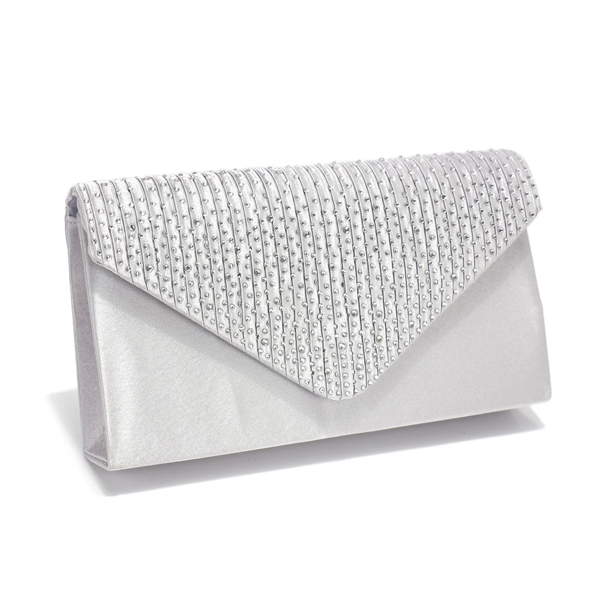 Rhinestones Women Evening Bags Small Envelope Design Handbags Satin Shoulder Chain Handbags Glitter Purple Color Cocktail Purse