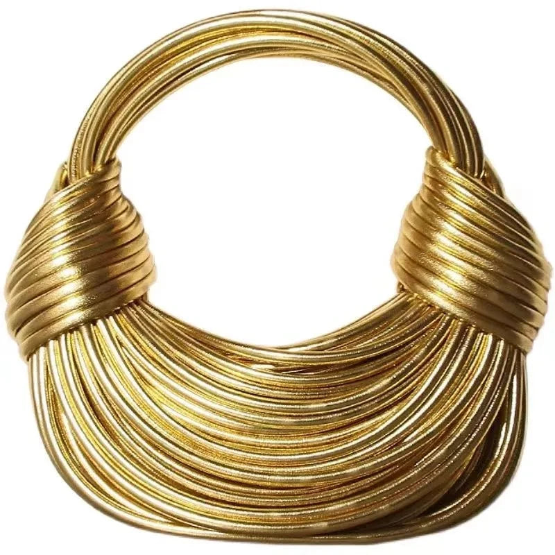 Handbags for Women 2025 New Gold Luxury Designer Brand Handwoven Noodle Bags Rope Knotted Pulled Hobo Silver Evening Clutch Chic