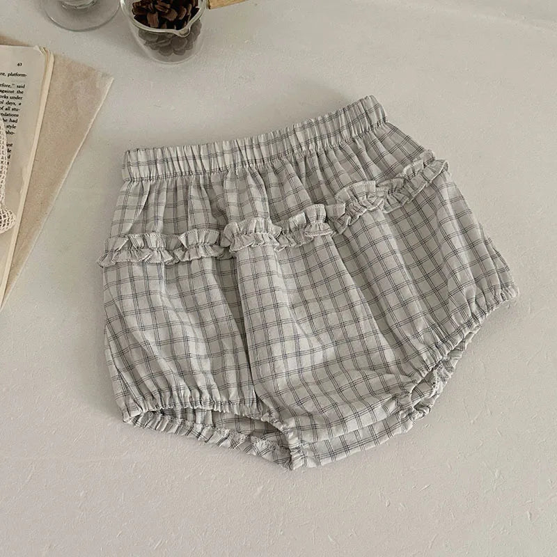New Summer Baby Clothes Set 6-24M Cute Grid Toddler Girls Sleeveless Top+Bloomer Minimalist Loose Infant Outfit 2PCS