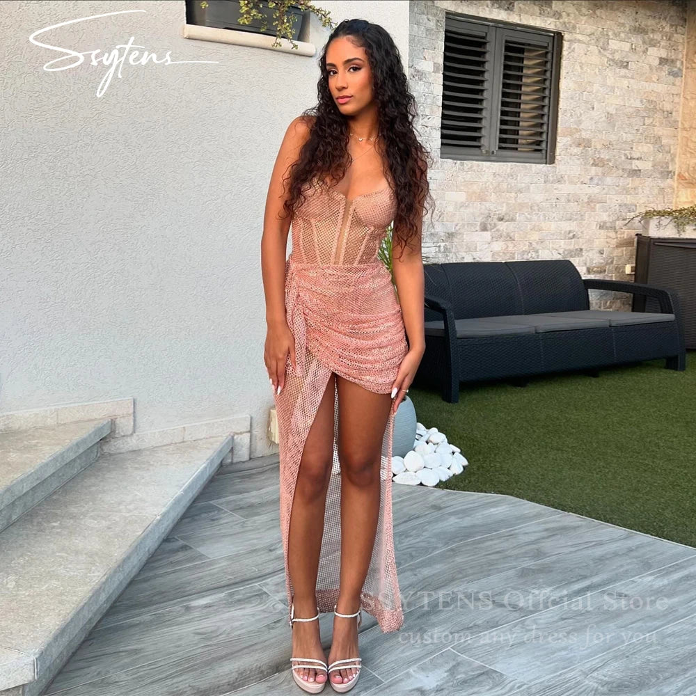 Sexy Short Prom Dress For Women Shiny Spaghetti Straps Special Occasion Evening Gowns Mini Cocktail Party Dresses فساتين السهرة