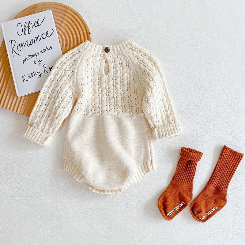 Spring Baby Clothes Girls Romper Autumn Long Sleeve Baby Girl Knit Hollow Out Rompers Baby Jumpsuit Baby Clothes