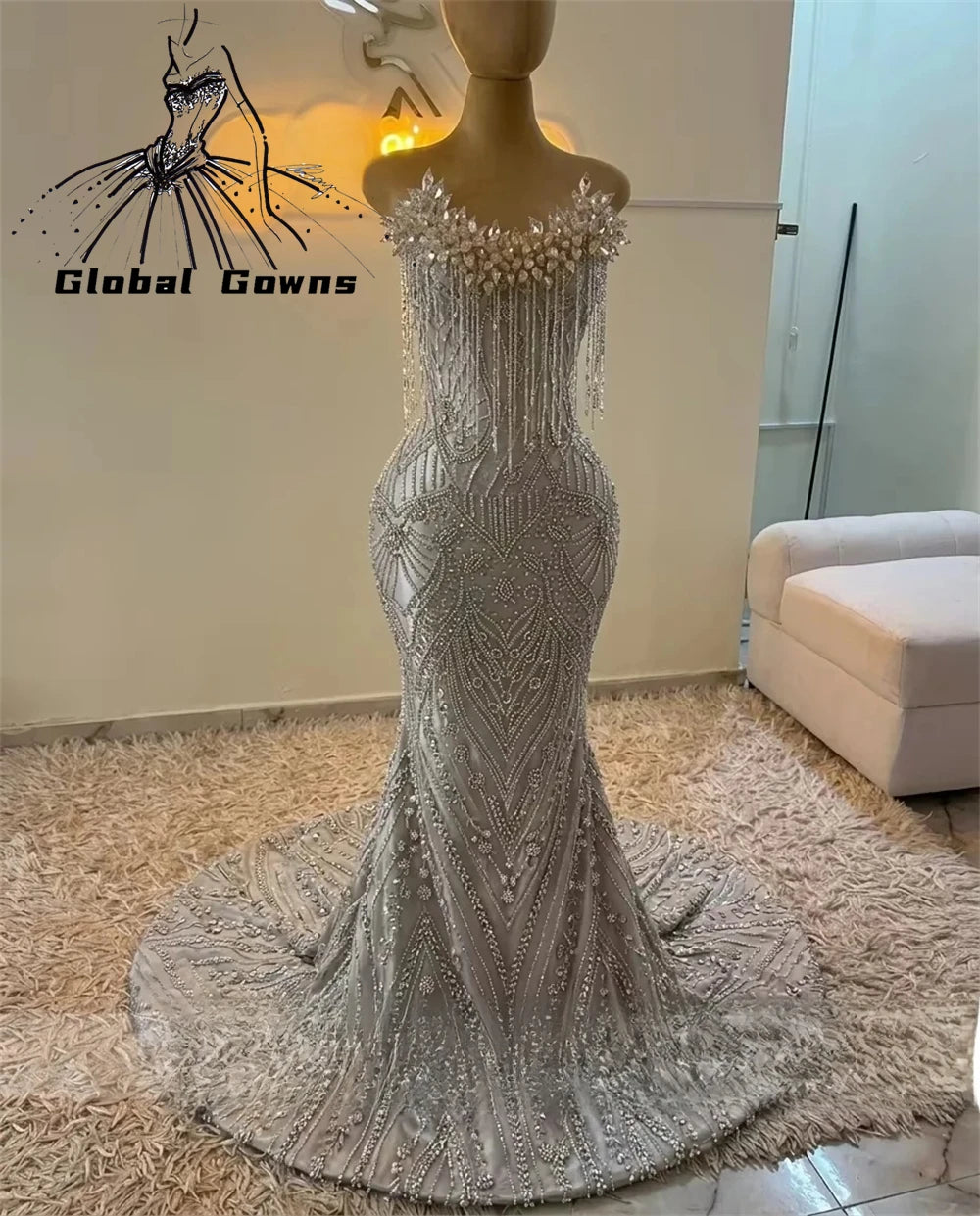 Red Prom Dresses For Girls 2026 Sparkly Sequins Mermaid Crystals Tassel Party Dress Luxury Sleeveless Evening Gowns Customized