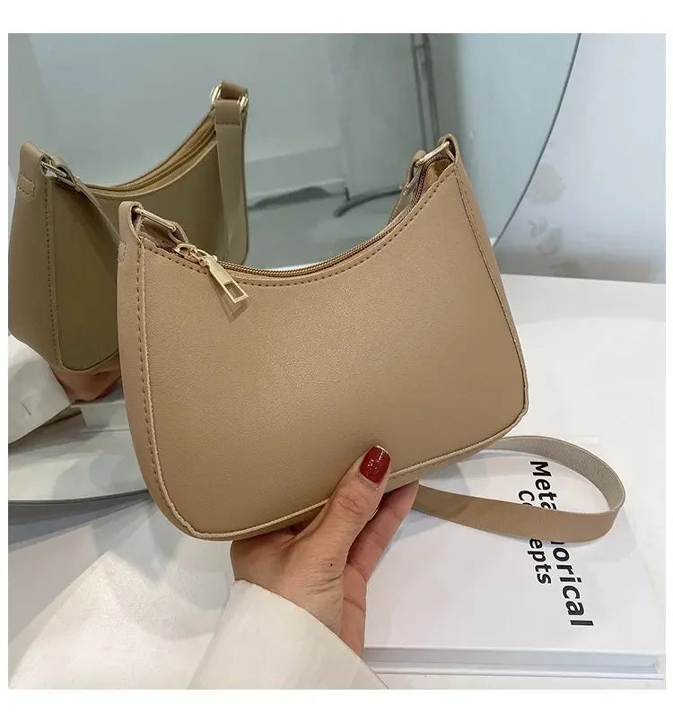 New Women's Fashion Handbags Retro Solid Color PU Leather Shoulder Underarm Bag Casual Women Hobos Handbags