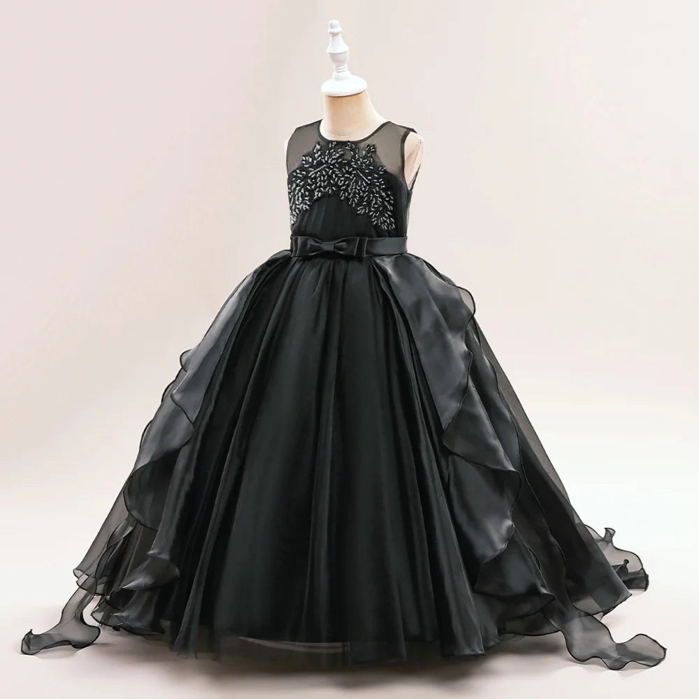 Teens Girls Sequins Princess Party Dresses White Bridesmaid Flower Kids Dresses For Girl Wedding Prom Gown Pink Birthday Vestido