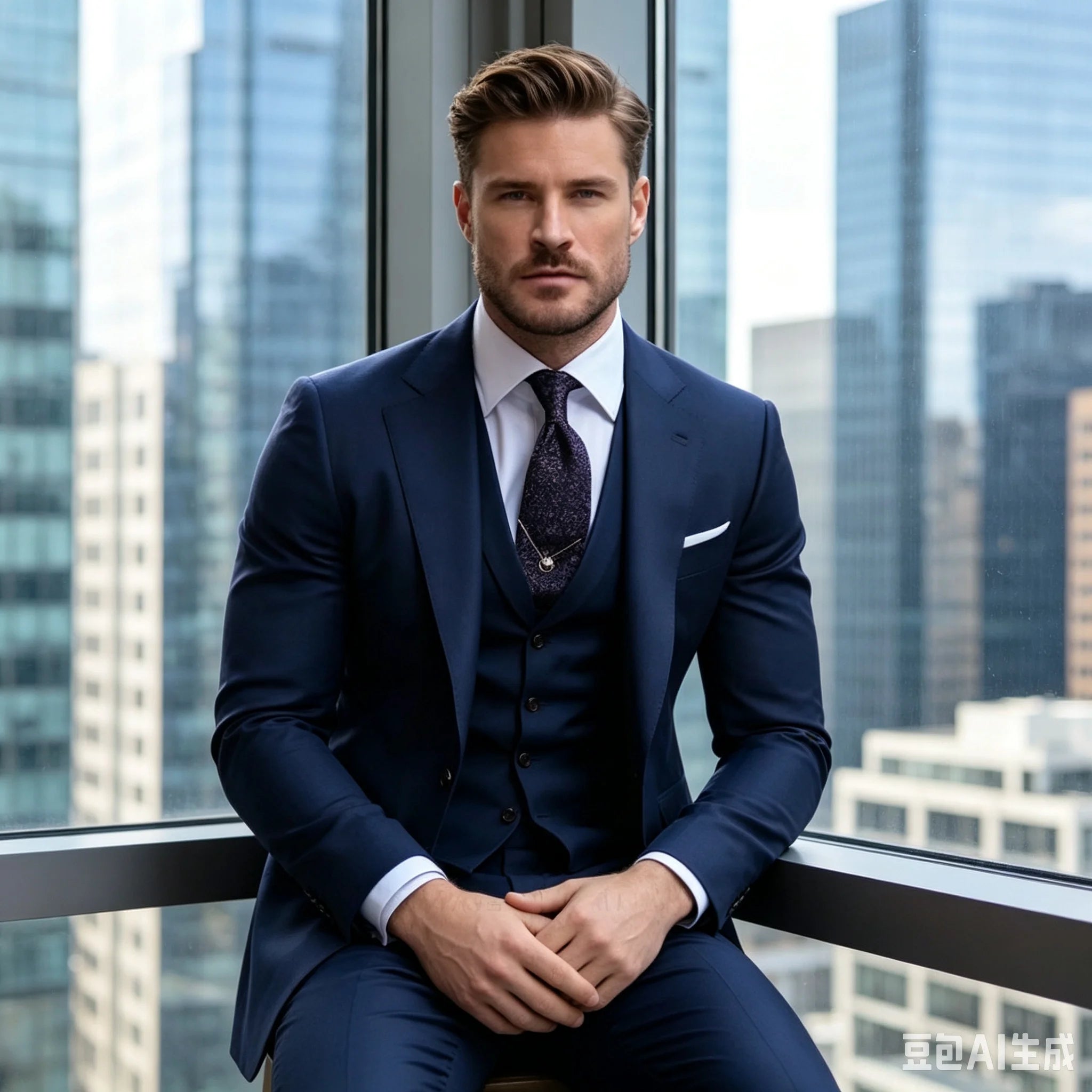 3 Pieces Wedding  Suits for Men Fashion Navy Blue Slim Fit Blazer Vest Pants Set Formal Business Tuxedos for Men Casual Clothing