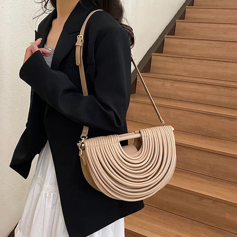 Handbags for Women. New Gold Luxury Designer Brand Handwoven Noodle Bags Rope Knotted Pulled Half Moon Silver Evening Clutch