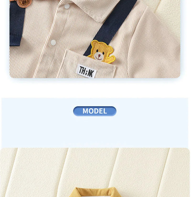 Baby Clothes Newborn Rompers  Autumn Infant Boys Casual Double Layer Jumpsuit Toddler Girls Cartoon Bear Corduroy Romper