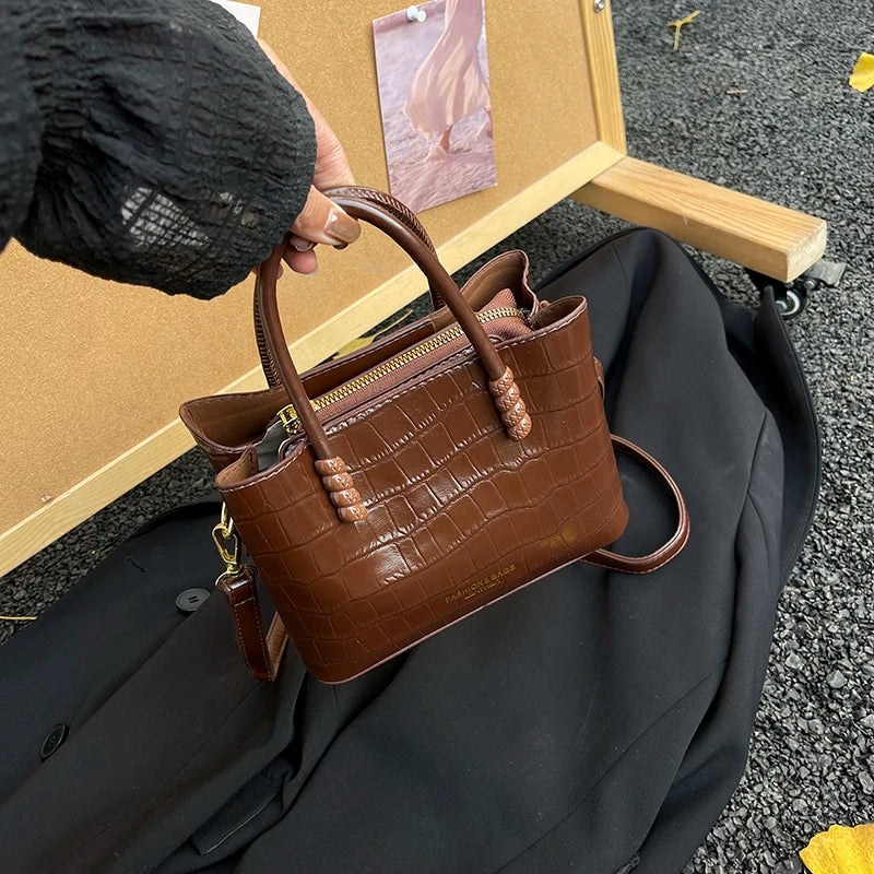 Classic Handbag Women's Bag Black Crocodile Pattern Crossbody Bag Female Pu Leather Commute Bag Top Brand Small Shoulder Bag