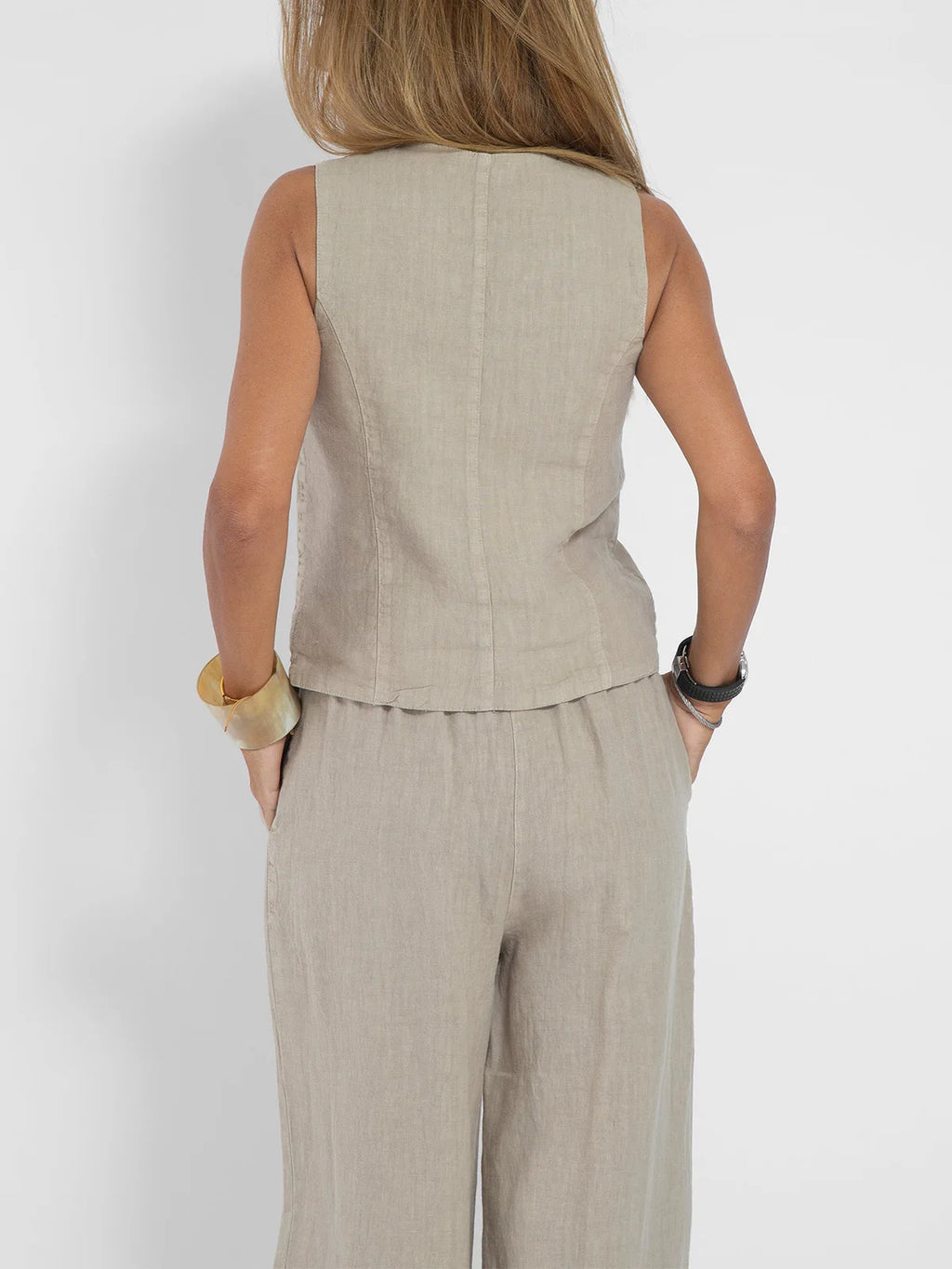 2025 New Women Vest Top + Trousers Patchwork Cotton Linen Casual Suit Summer Solid Women Vest Top + Wide Leg Pants Two Peice Set