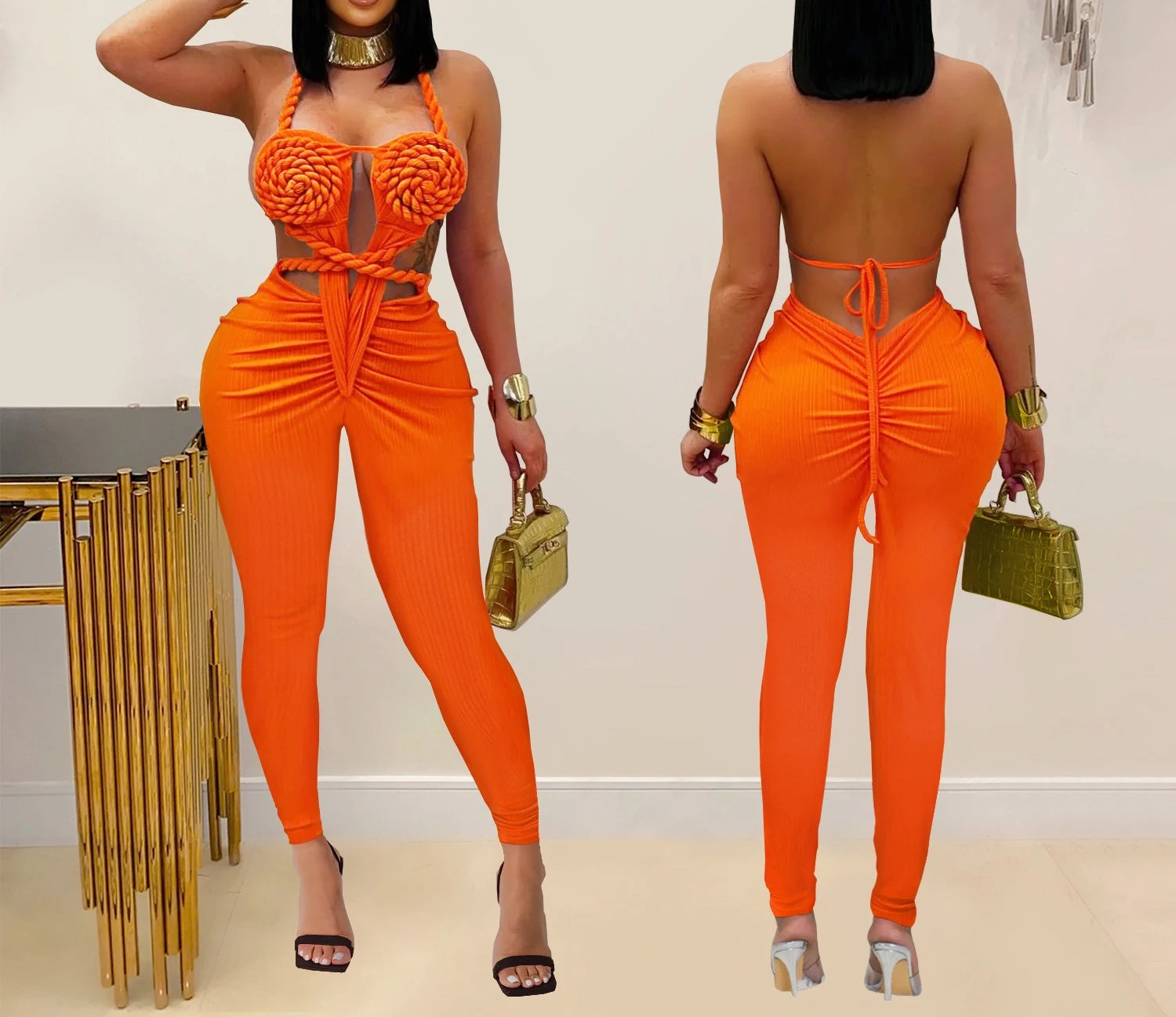 Sexy Bodysuit women's jumpsuits and rompers Rompers Woman Clothes1 Piece Set Playsuit Hang neck backless Female Clothing HXY309