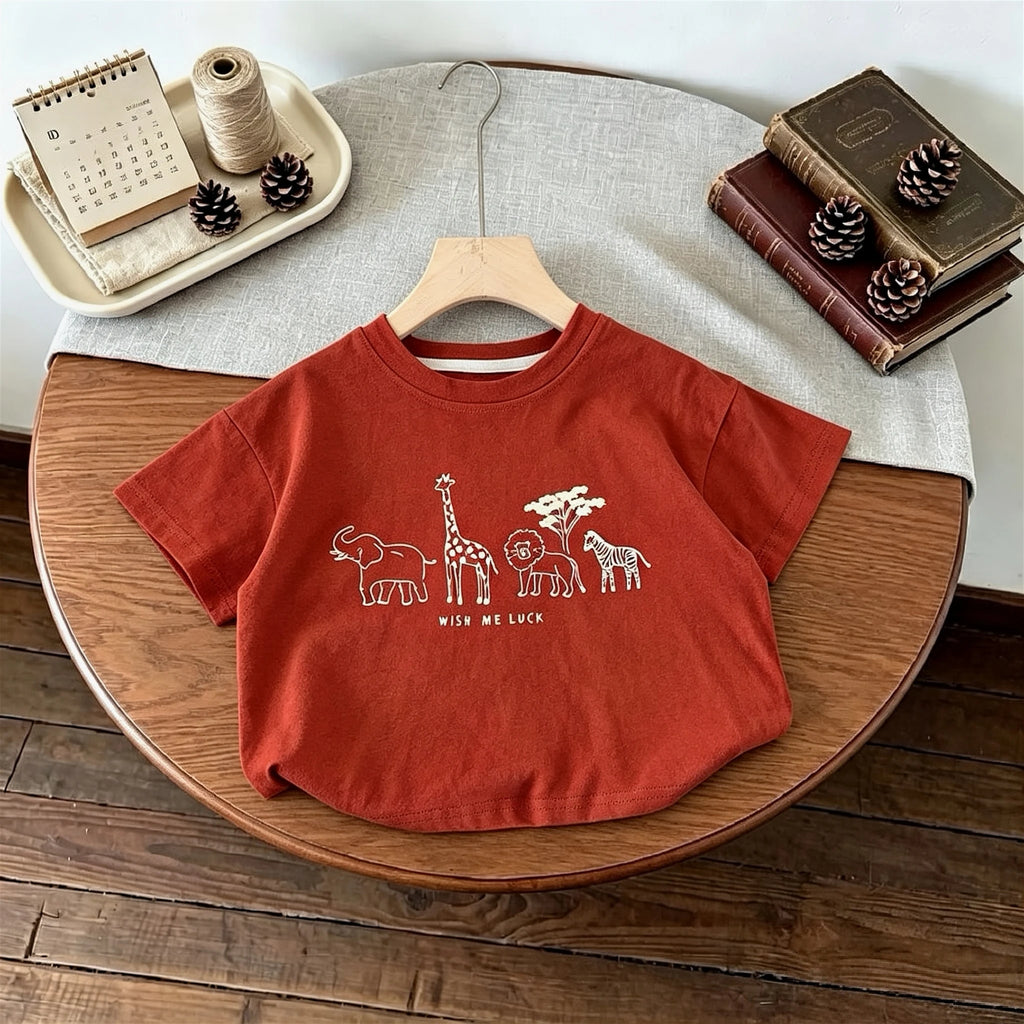 Summer Children Clothes Summer Tops Tees Cartoon Printed Girl And Boy Short Sleeve T-shirt Kids Simple Fashion Tshirts Crewneck