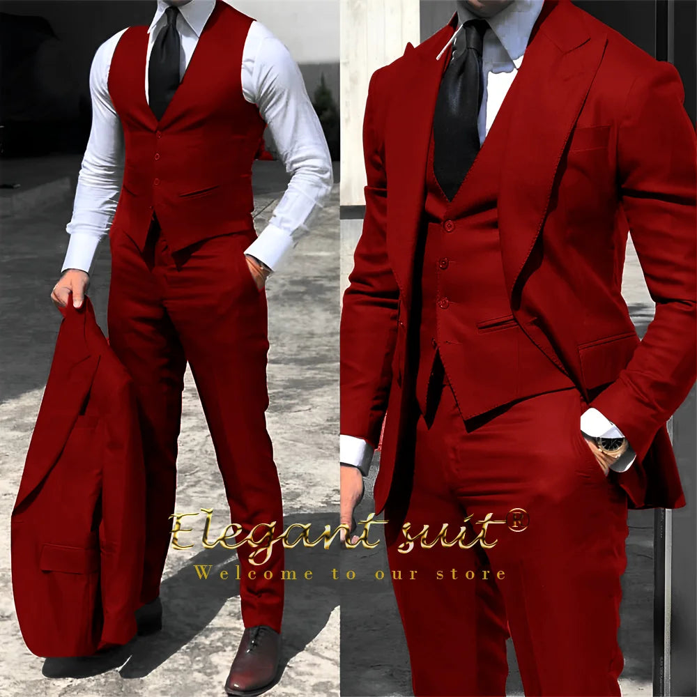 Men's / boys business grey suit 3-piece set (jacket + vest + trousers) advanced custom men's slim office formal suit set