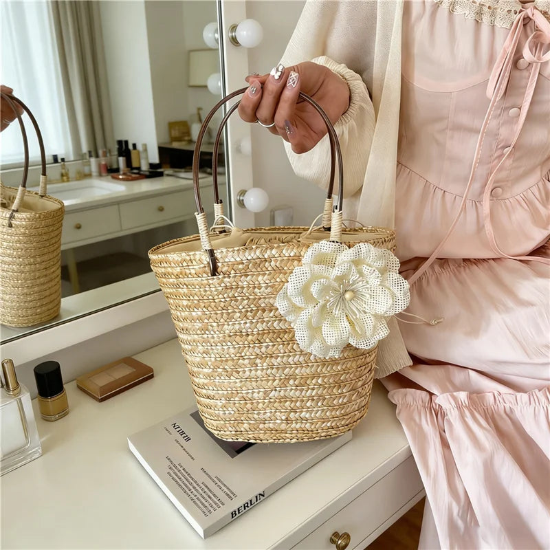 Simple Design Straw Handbags For Women Handmade Telescopic design   Comfortable handbag Summer fashion Pack Bucket Bag