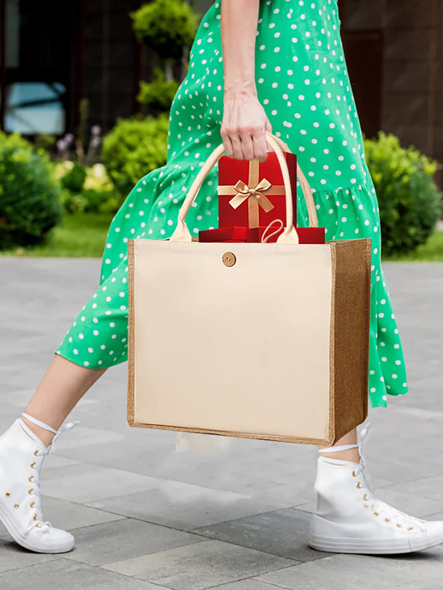 New linen handbags large capacity jute handbags imitation linen shopping bag travel organizer picnic bag