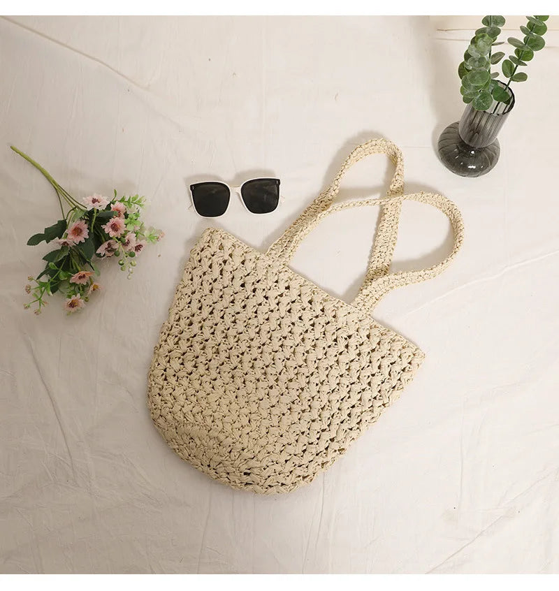 Women's Handbag 2026 New Handmade Weaving Travel Tote Buckets Bag Large Capacity Single Shoulder Underarm Bag