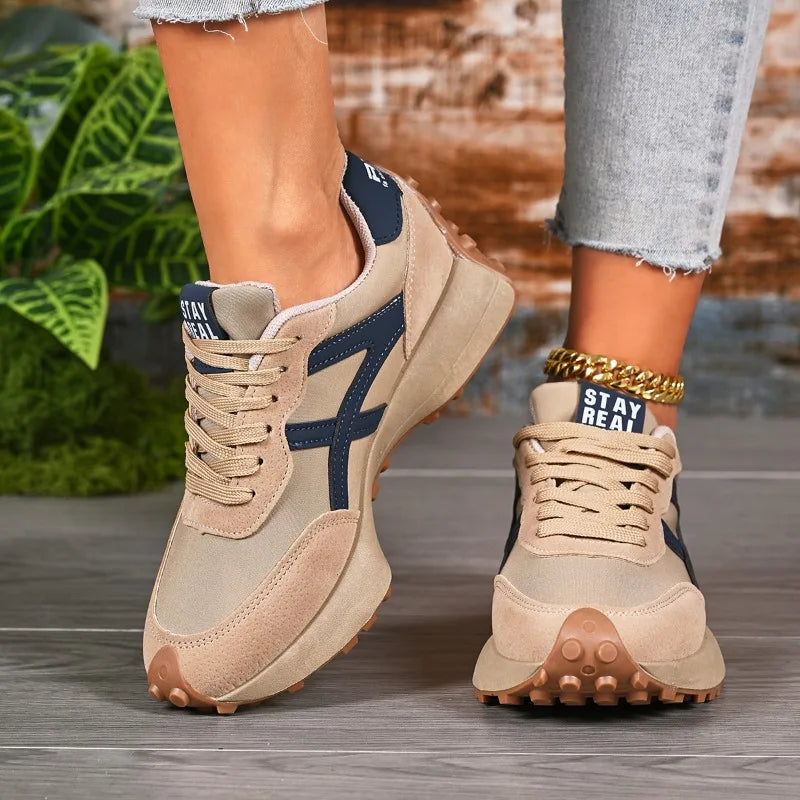 2026 New Designer Women's Sneakers — Spring Casual Lace-up Footwear: Luxury, Thick-Soled, Non-Slip, Plus-Size Vulcanized Shoes
