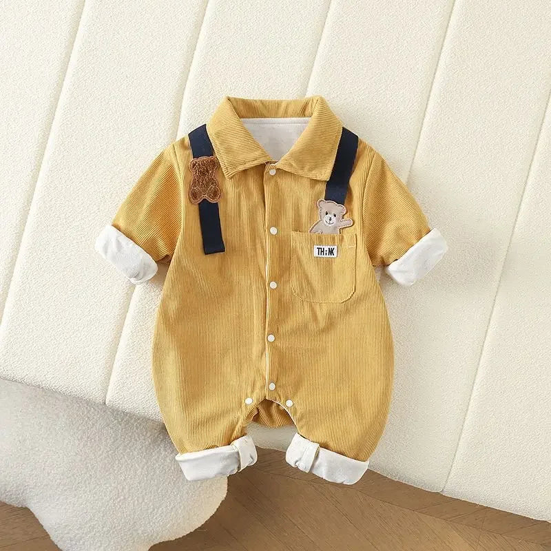 Baby Clothes Newborn Rompers  Autumn Infant Boys Casual Double Layer Jumpsuit Toddler Girls Cartoon Bear Corduroy Romper