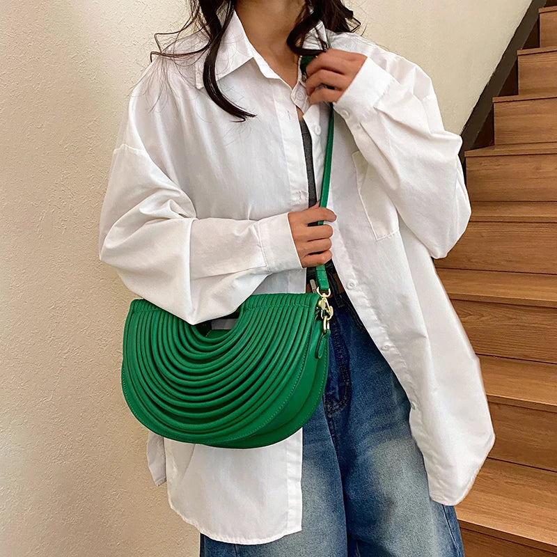 Handbags for Women. New Gold Luxury Designer Brand Handwoven Noodle Bags Rope Knotted Pulled Half Moon Silver Evening Clutch