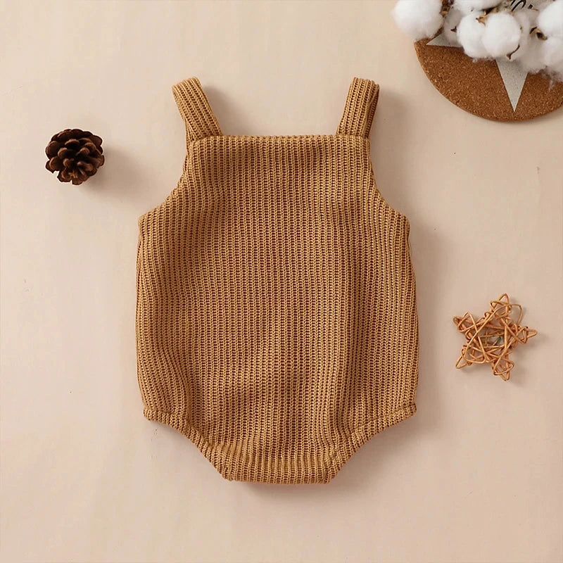 Baby Spring Autumn Clothes Set Knitted Romper Triangle Crotch Button One-Piece Jumpsuit SlingToddler Baby Boys Girls 0-3Y