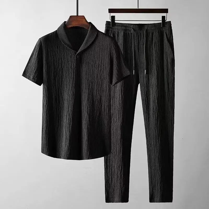 Summer Sets Men Fashion Thin Sports Suit for Men Solid Color T-Shirt and Full Length Pants Male Jogger Sets Casual Streetwear