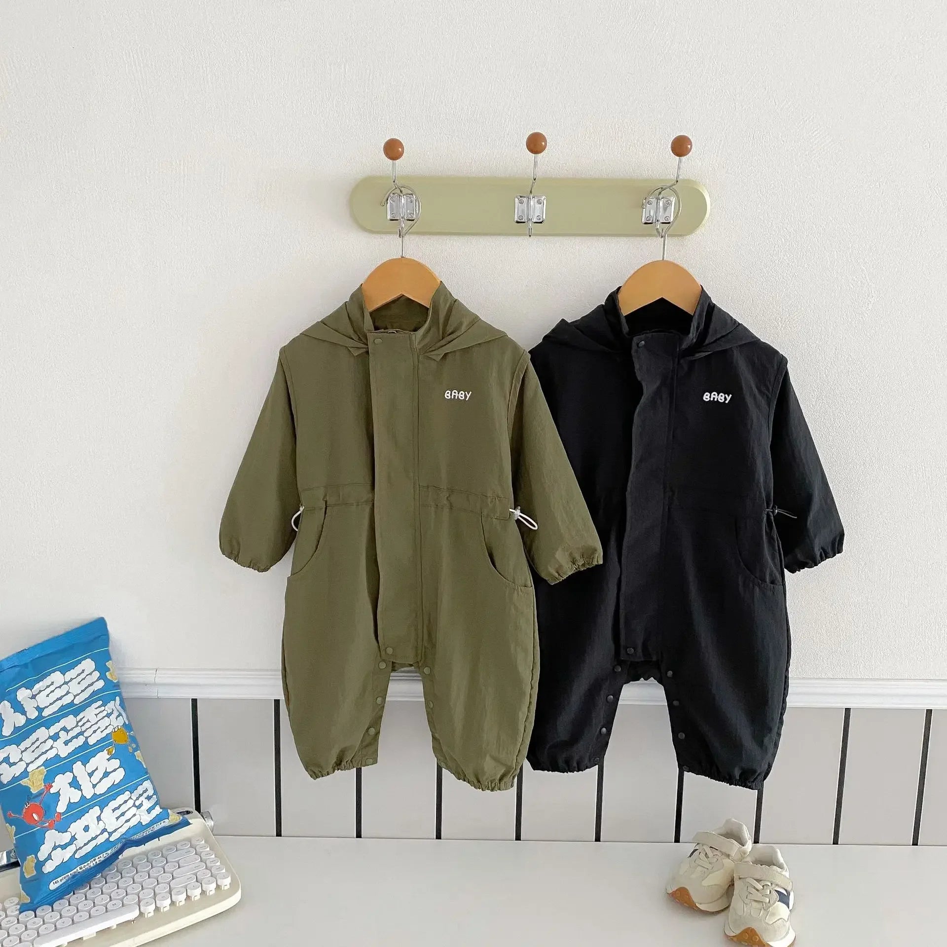 8990 Baby One-piece Clothes Spring New Baby Hooded Frock Boy's Clothes Casual 0-3Year Baby Climbing Clothes
