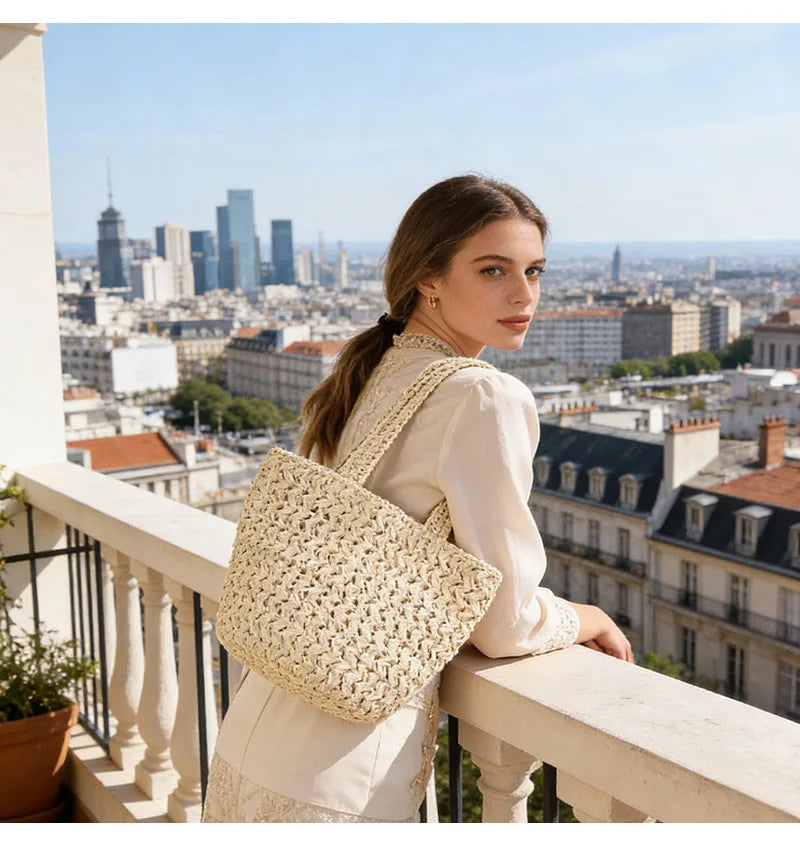Women's Handbag 2026 New Handmade Weaving Travel Tote Buckets Bag Large Capacity Single Shoulder Underarm Bag