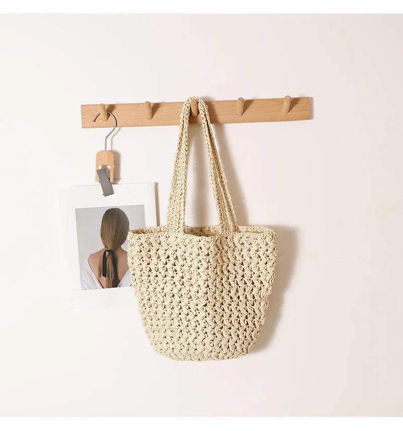 Women's Handbag 2026 New Handmade Weaving Travel Tote Buckets Bag Large Capacity Single Shoulder Underarm Bag