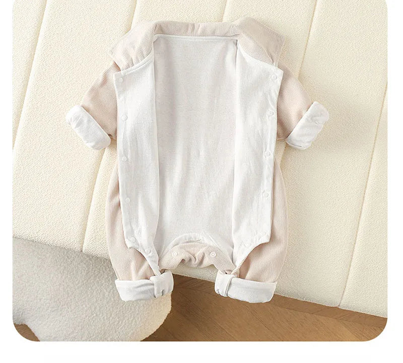 Baby Clothes Newborn Rompers  Autumn Infant Boys Casual Double Layer Jumpsuit Toddler Girls Cartoon Bear Corduroy Romper