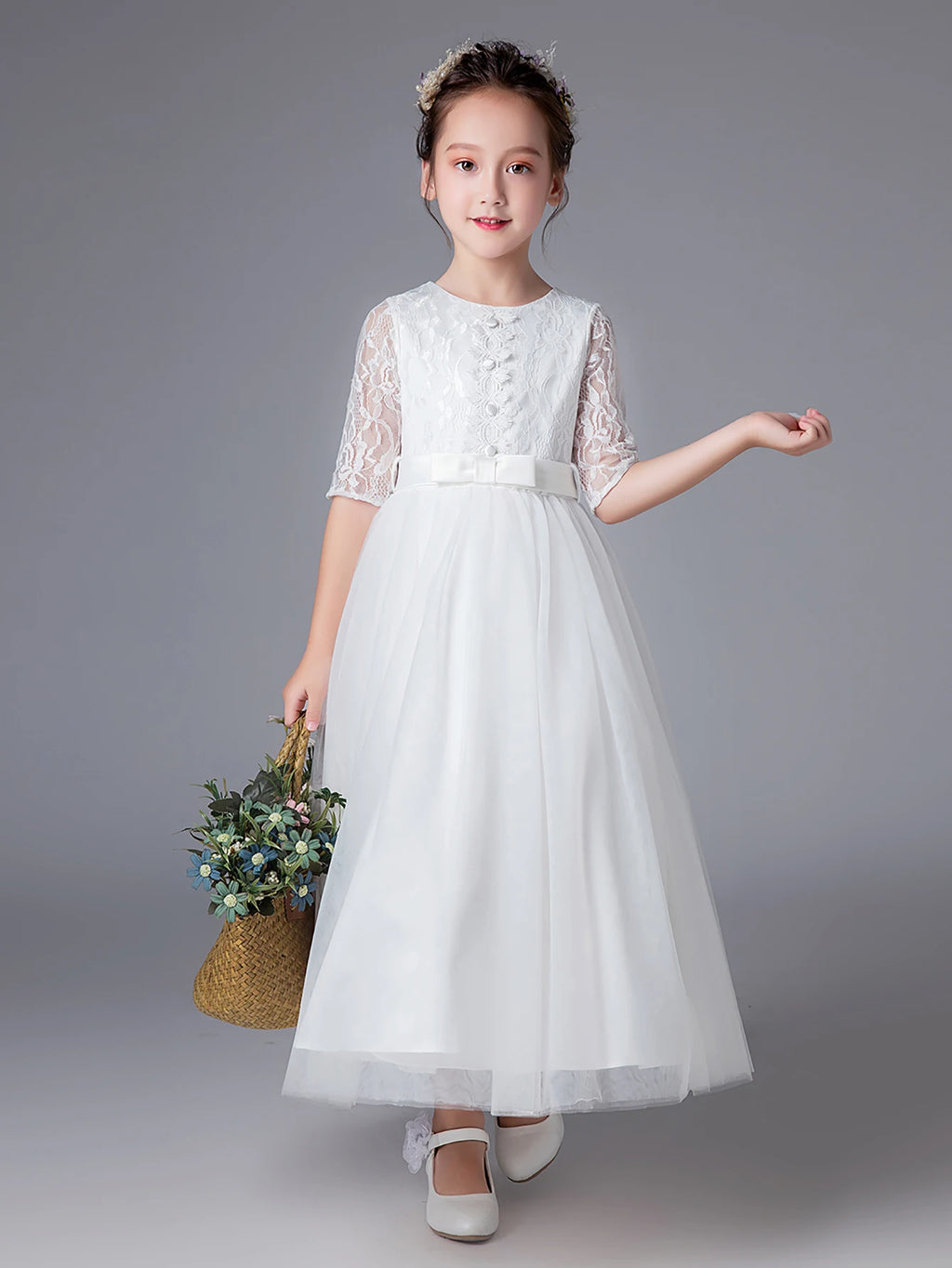 Tween Girl Summer Clothing Flower Girl Princess Dress White Ball Gown for 7 Year Old Girls Party Dresses