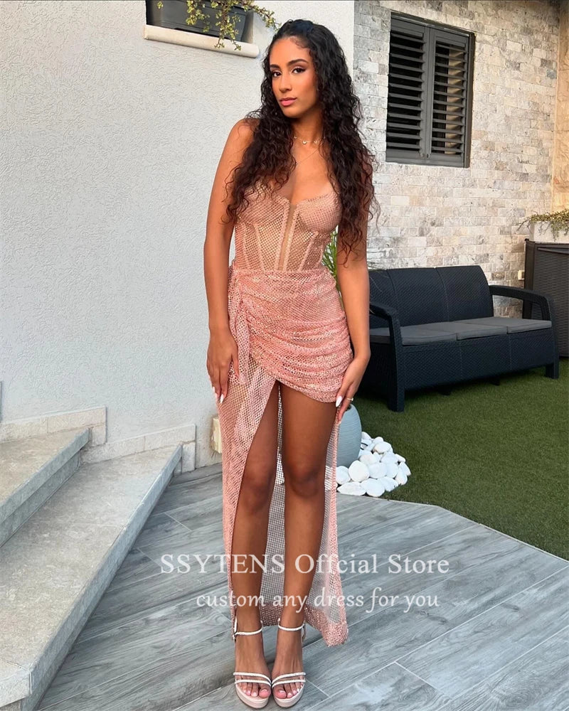 Sexy Short Prom Dress For Women Shiny Spaghetti Straps Special Occasion Evening Gowns Mini Cocktail Party Dresses فساتين السهرة