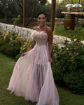 Customized Exquisite Classic Organza Prom Dress with Feather Beading Draped A-line Long Design for Women High Quality Prom Dress