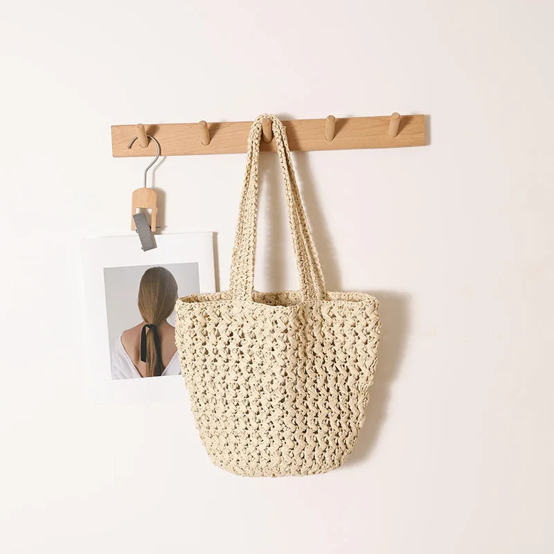Women's Handbag 2026 New Handmade Weaving Travel Tote Buckets Bag Large Capacity Single Shoulder Underarm Bag