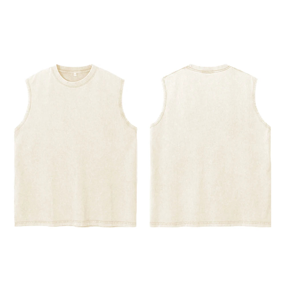 Men's Trendy Cross Print Retro Washed Vest Summer Fitness Everyday Commute Top Casual And Stylish Street Style Pure Cotton Vest