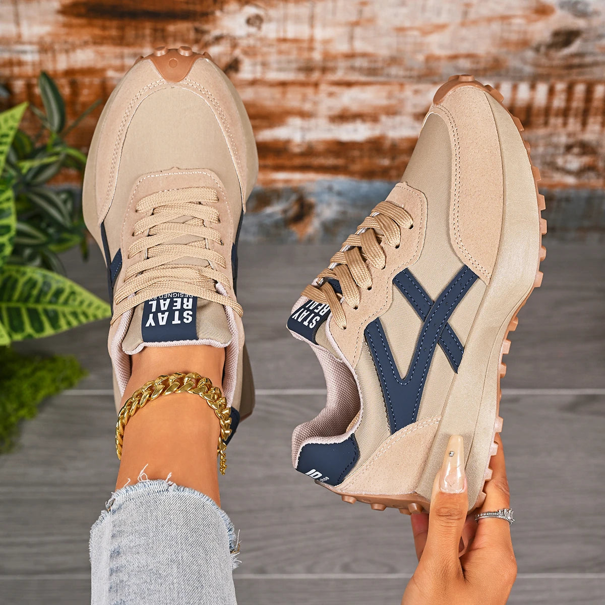 2026 New Designer Women's Sneakers — Spring Casual Lace-up Footwear: Luxury, Thick-Soled, Non-Slip, Plus-Size Vulcanized Shoes