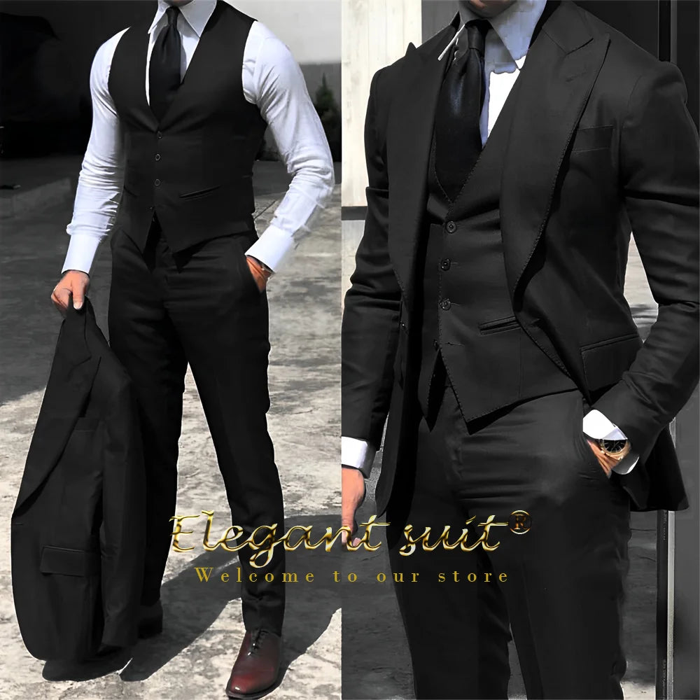 Men's / boys business grey suit 3-piece set (jacket + vest + trousers) advanced custom men's slim office formal suit set