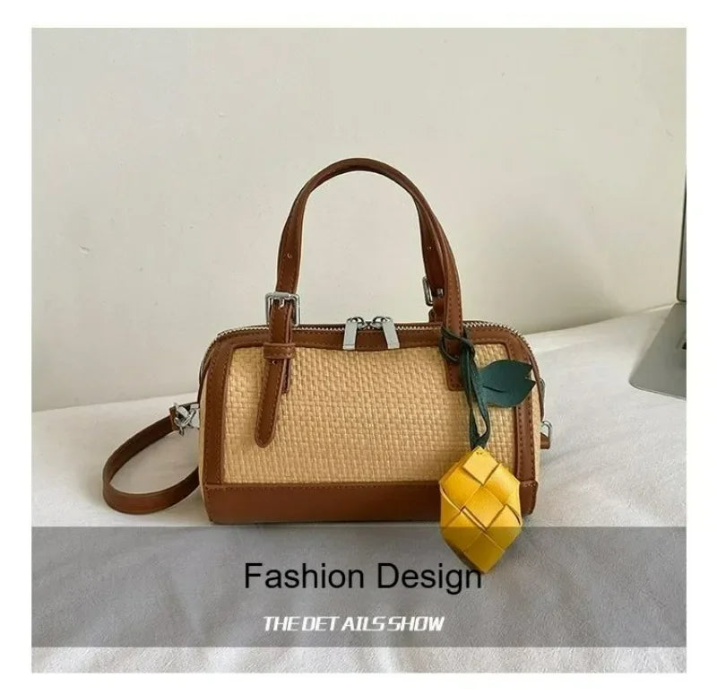 Trendy and Fashionable Woven Handbag for Women - New Style, Versatile for All Occasions, Crossbody Backpack with Boston Design.