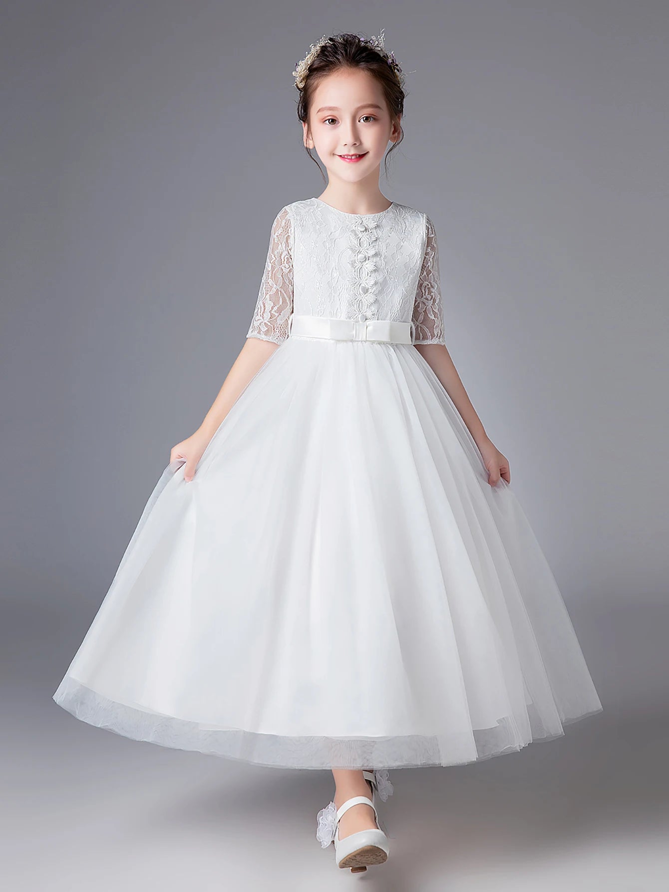 Tween Girl Summer Clothing Flower Girl Princess Dress White Ball Gown for 7 Year Old Girls Party Dresses