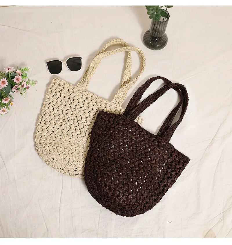 Women's Handbag 2026 New Handmade Weaving Travel Tote Buckets Bag Large Capacity Single Shoulder Underarm Bag