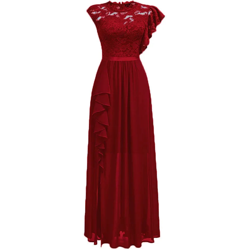 Women's Fashion bridesmaid dress Prom Dresses Handmade 3D Flower Sexy High Slit Evening Party Gowns Long Graduation Dress