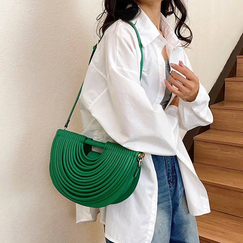 Handbags for Women. New Gold Luxury Designer Brand Handwoven Noodle Bags Rope Knotted Pulled Half Moon Silver Evening Clutch