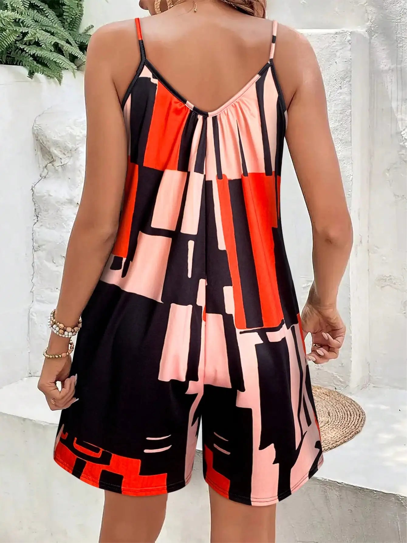 summer outfits for women,New Geometric Pattern Summer Sleeveless Jumpsuit For vacation outfits women,daily jumpsuit for women