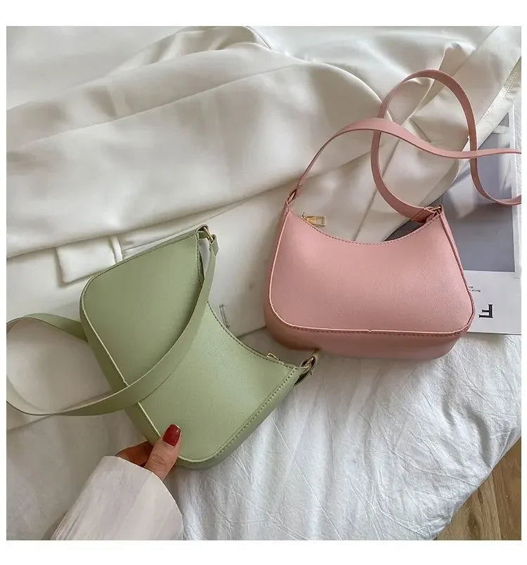 New Women's Fashion Handbags Retro Solid Color PU Leather Shoulder Underarm Bag Casual Women Hobos Handbags