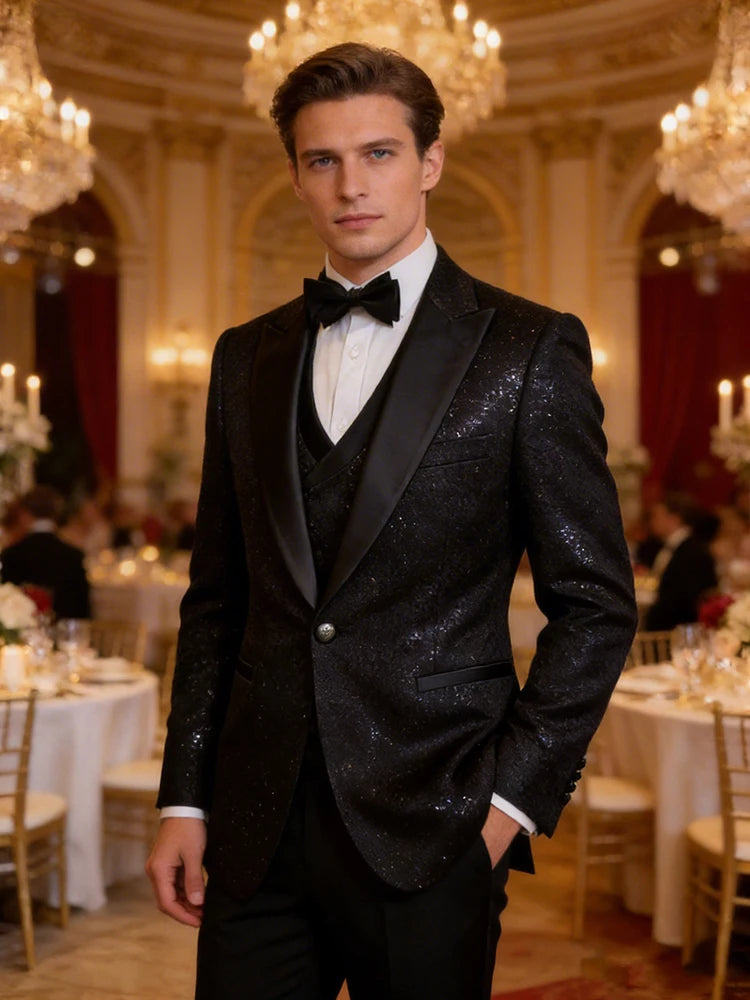 Turkish luxury wedding suits for groom 3 pieces man suits Slim Fit high quality Shining flash diamond Tuxedo Dinner Suit