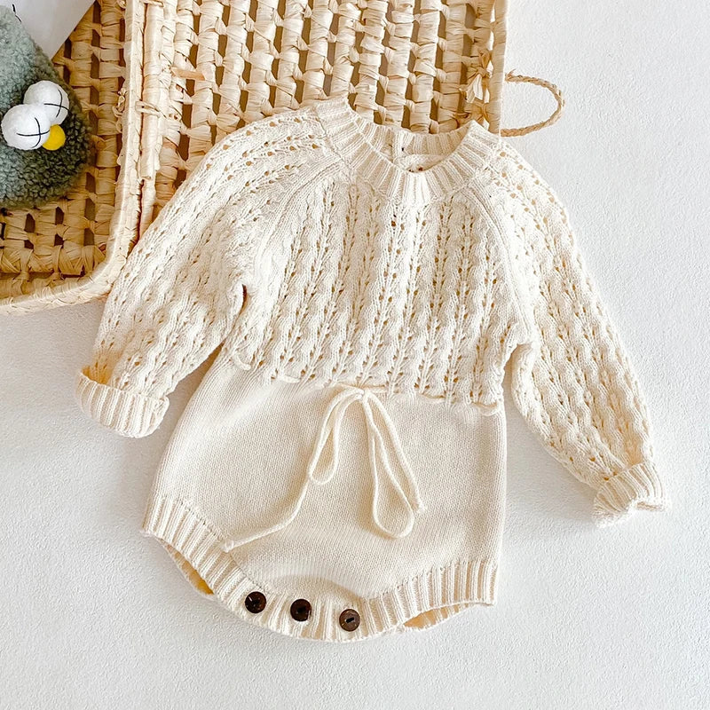 Spring Baby Clothes Girls Romper Autumn Long Sleeve Baby Girl Knit Hollow Out Rompers Baby Jumpsuit Baby Clothes