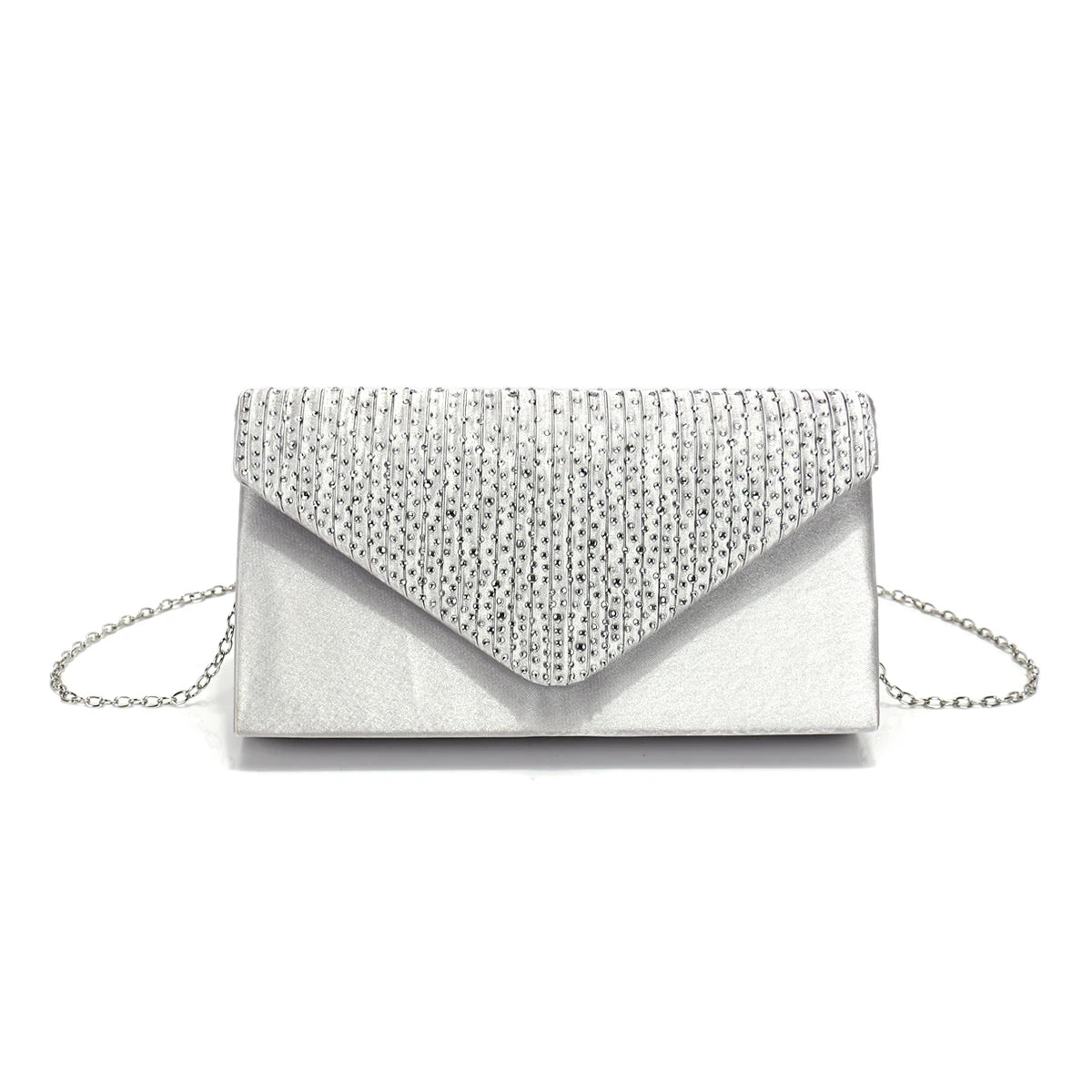 Rhinestones Women Evening Bags Small Envelope Design Handbags Satin Shoulder Chain Handbags Glitter Purple Color Cocktail Purse