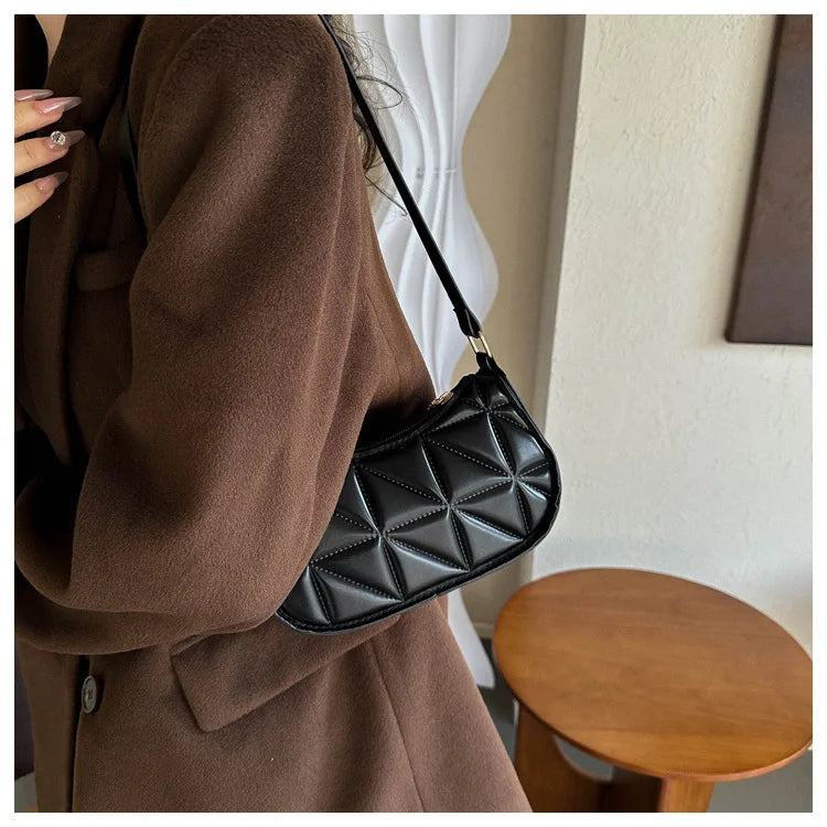 Black PU Leather Shoulder Bag Retro Solid Color Casual Female Hobos Handbags Women's Fashion Handbags Shopper Clutch Purse