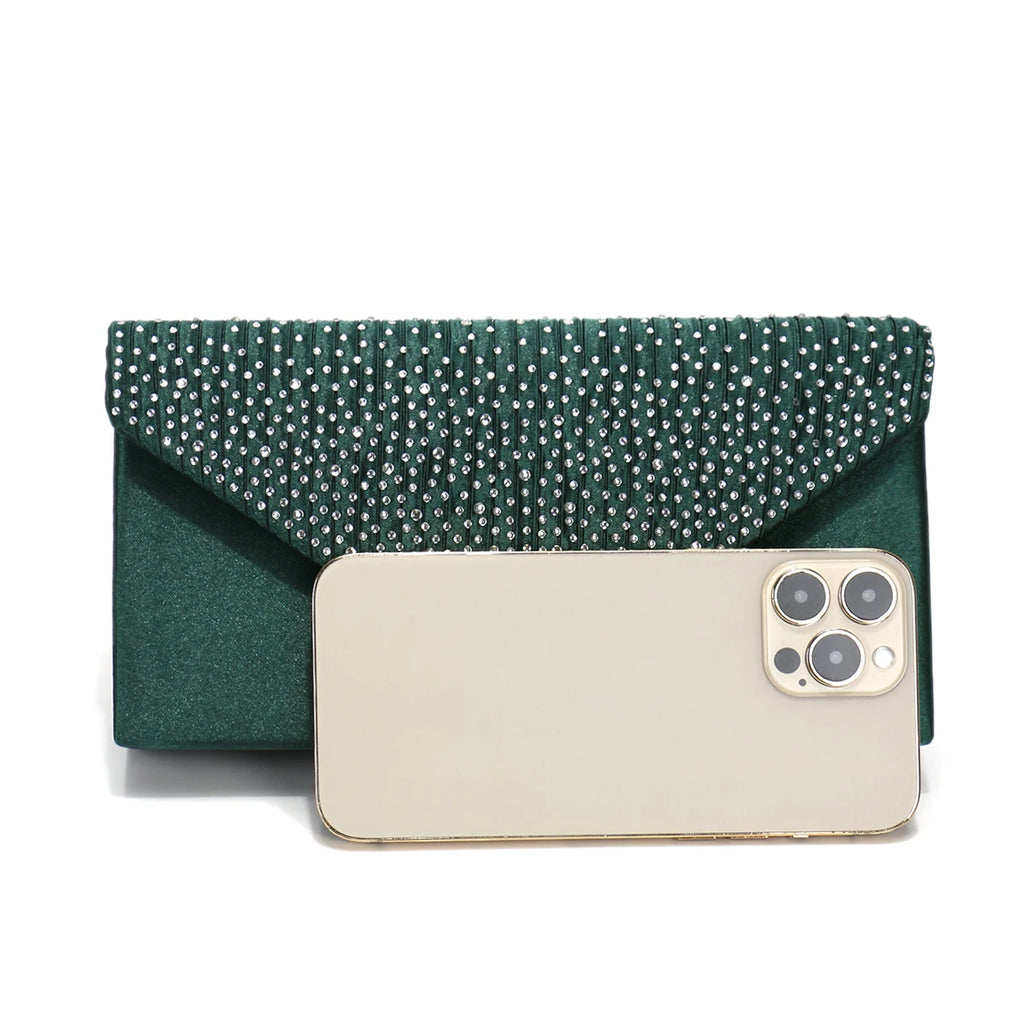 Rhinestones Women Evening Bags Small Envelope Design Handbags Satin Shoulder Chain Handbags Glitter Purple Color Cocktail Purse