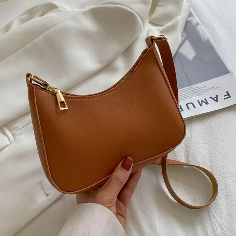 New Women's Fashion Handbags Retro Solid Color PU Leather Shoulder Underarm Bag Casual Women Hobos Handbags